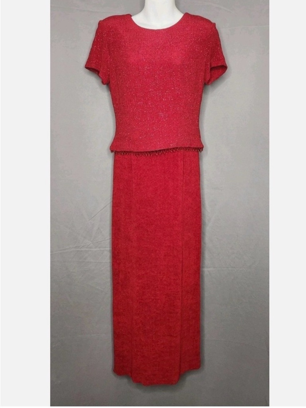 Vintage Positive Attitude Petite Semi-Formal Short Sleeve Tea Length Dress Red 8